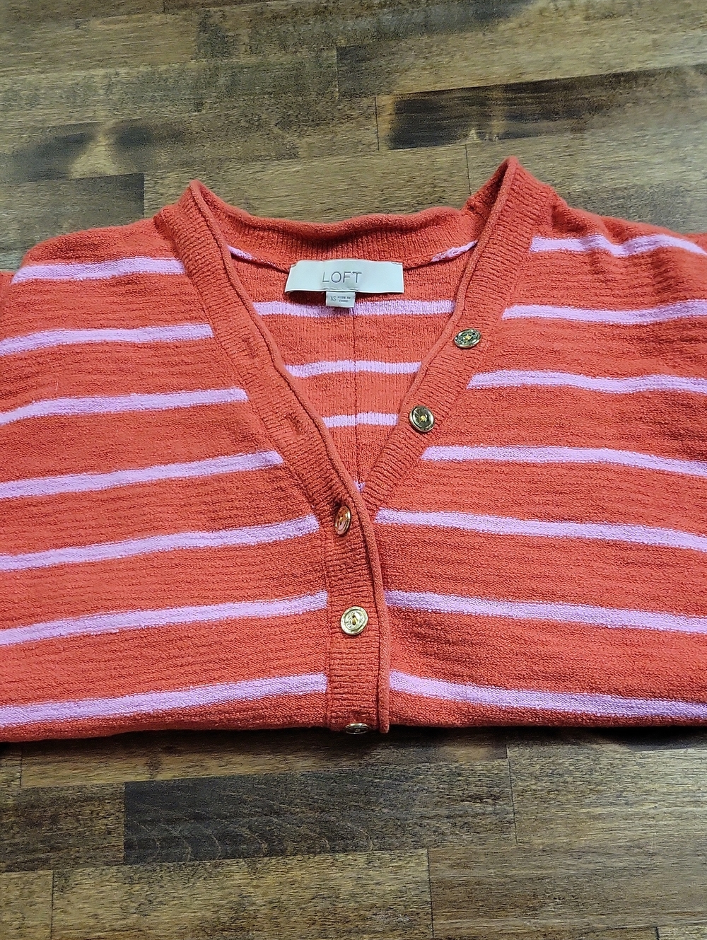 LOFT Coral Pink Striped V-Neck Button Sweater Size XS - Picture 13 of 15